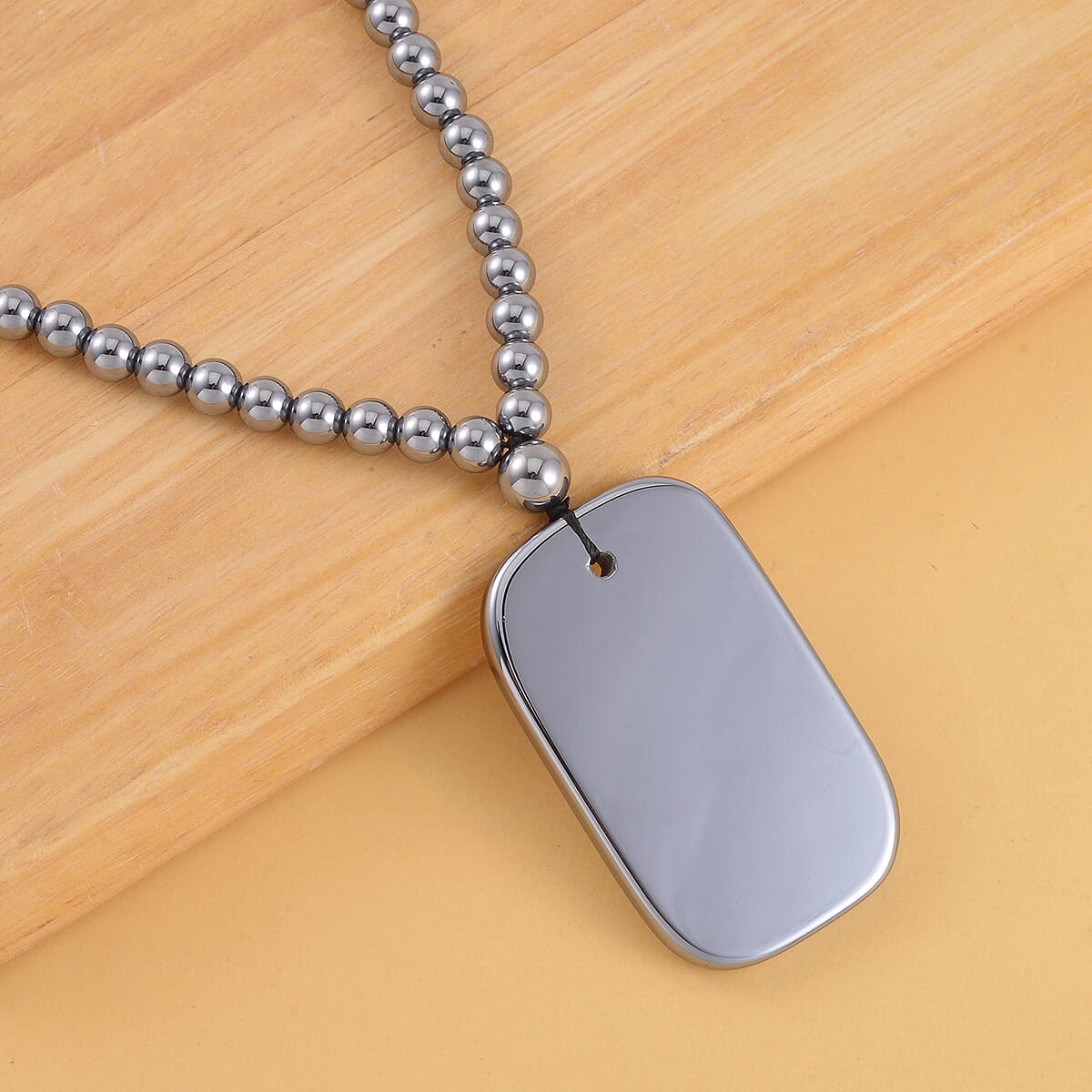 Terahertz 243.90 ctw Dog Tag Men's Pendant with Beaded Necklace 20 Inches in Rhodium Over Sterling Silver with Magnetic Lock image number 1