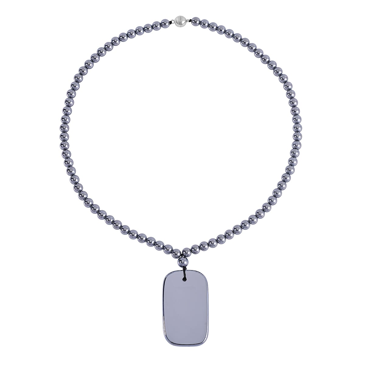 Terahertz 243.90 ctw Dog Tag Men's Pendant with Beaded Necklace 20 Inches in Rhodium Over Sterling Silver with Magnetic Lock image number 2