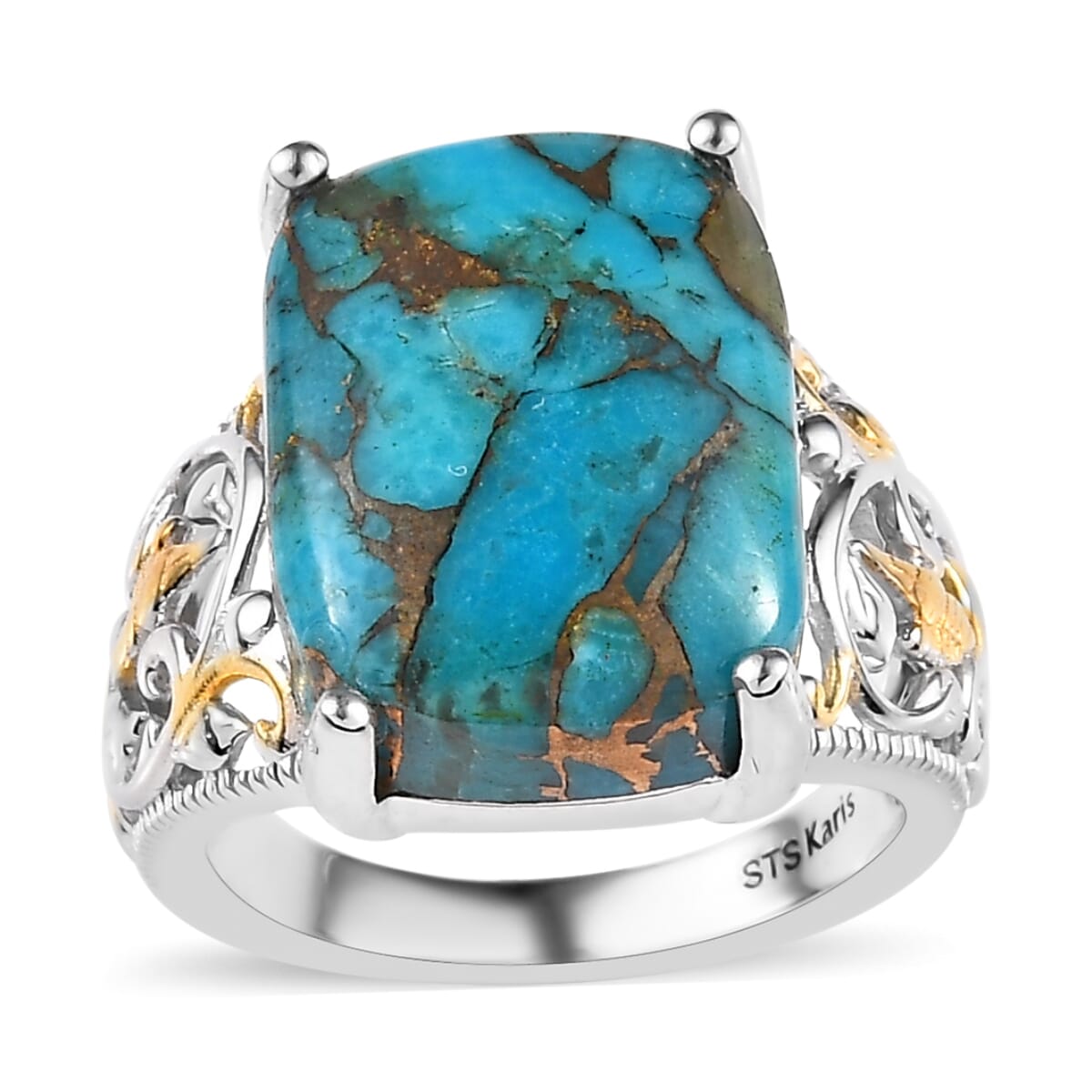 Karis Mojave Blue Turquoise Solitaire Ring in 18K YG Plated and Platinum Bond 10.80 ctw image number 0