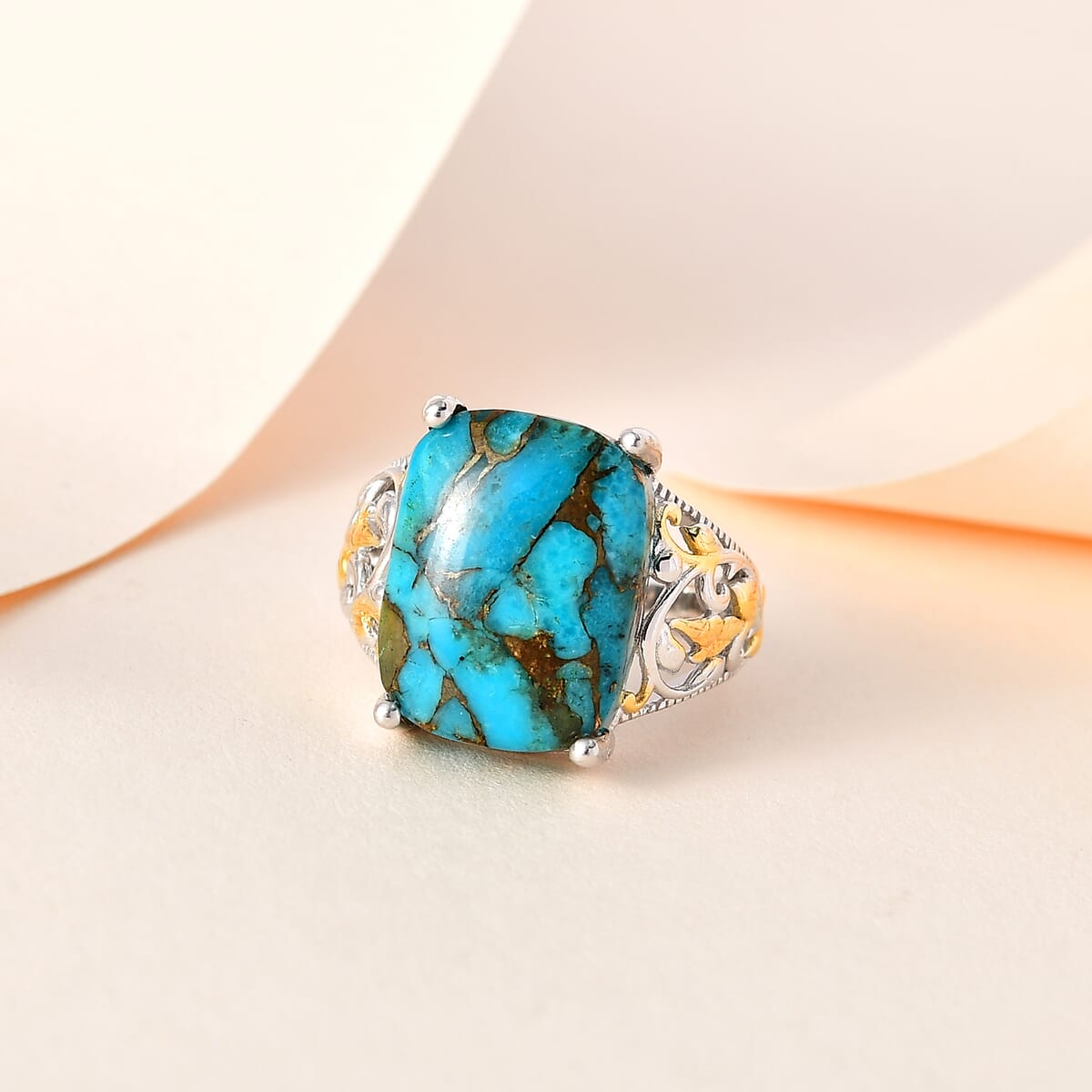 Karis Mojave Blue Turquoise Solitaire Ring in 18K YG Plated and Platinum Bond 10.80 ctw image number 1