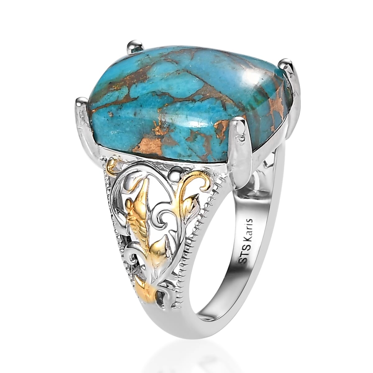 Karis Mojave Blue Turquoise Solitaire Ring in 18K YG Plated and Platinum Bond 10.80 ctw image number 3