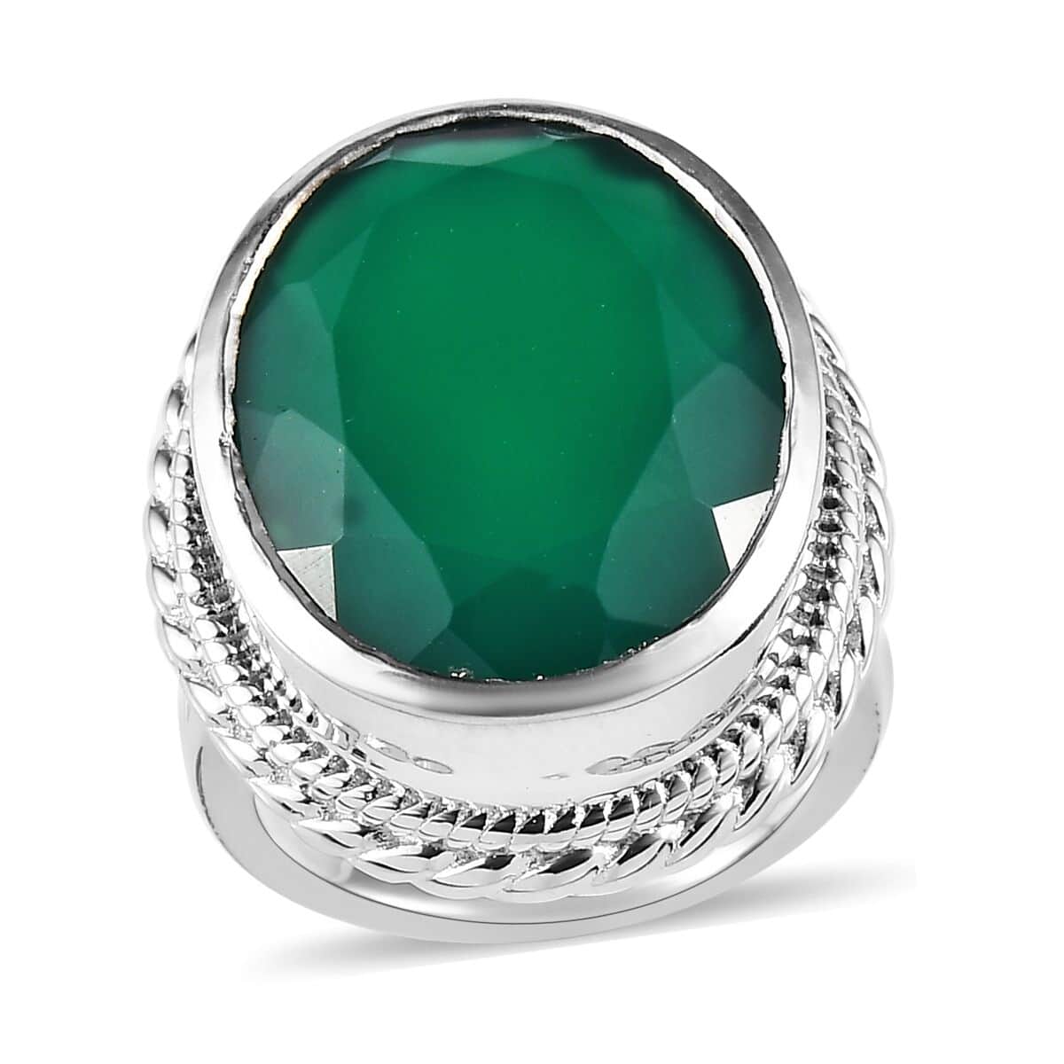 Karis Green Onyx Solitaire Ring in Platinum Bond (Size 10.0) 12.30 ctw image number 0