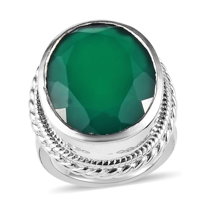 Karis Green Onyx Solitaire Ring in Platinum Bond (Size 10.0) 12.30 ctw