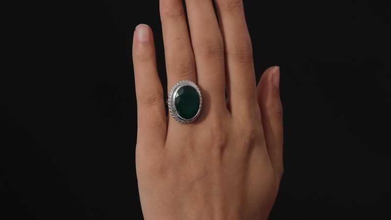 Karis Green Onyx Solitaire Ring in Platinum Bond (Size 10.0) 12.30 ctw