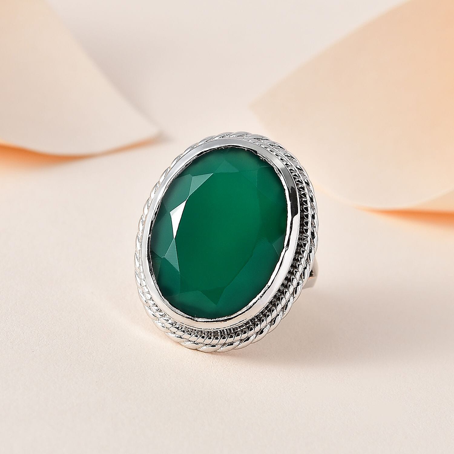 Karis Green Onyx Solitaire Ring in Platinum Bond (Size 10.0) 12.30 ctw