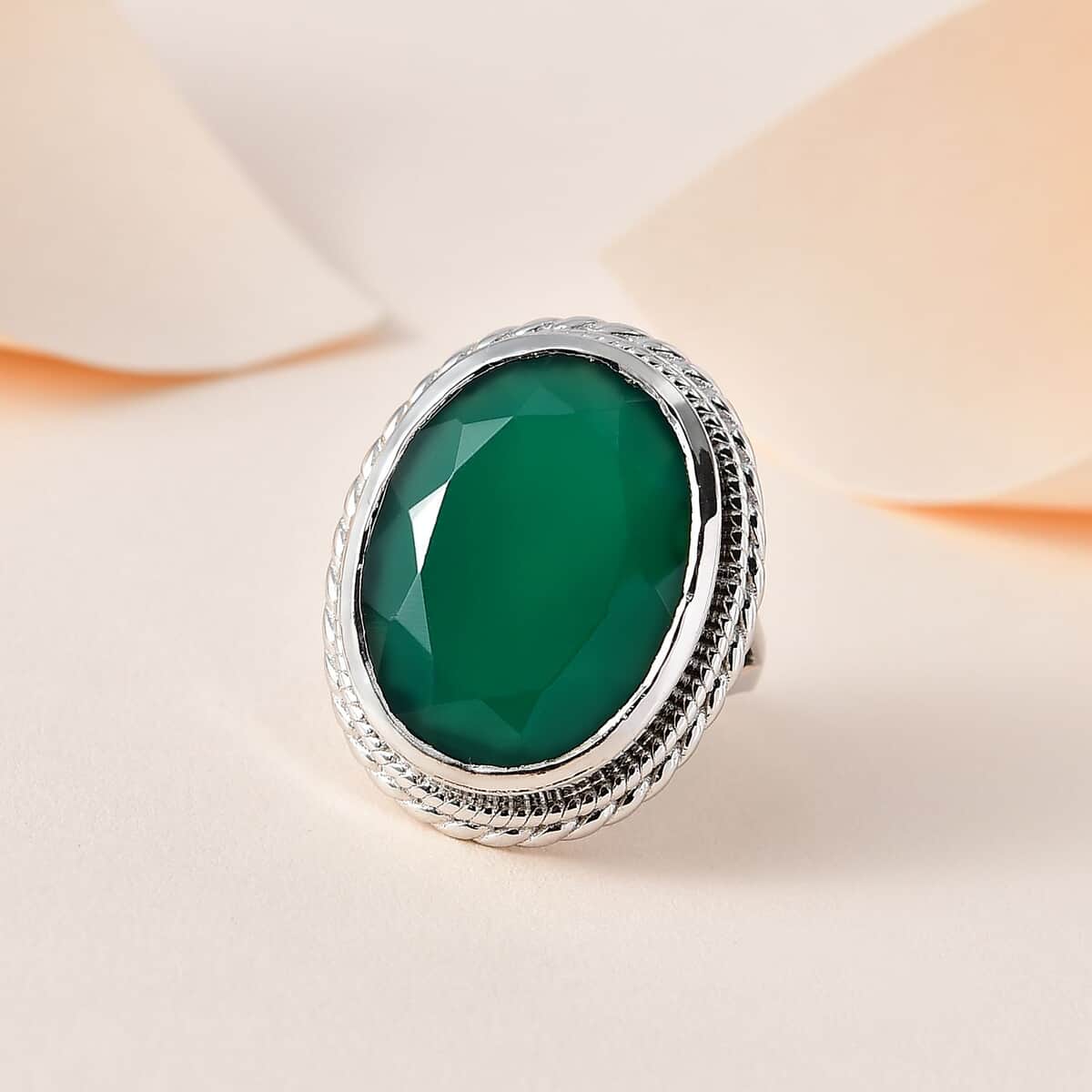 Karis Green Onyx Solitaire Ring in Platinum Bond (Size 10.0) 12.30 ctw image number 1