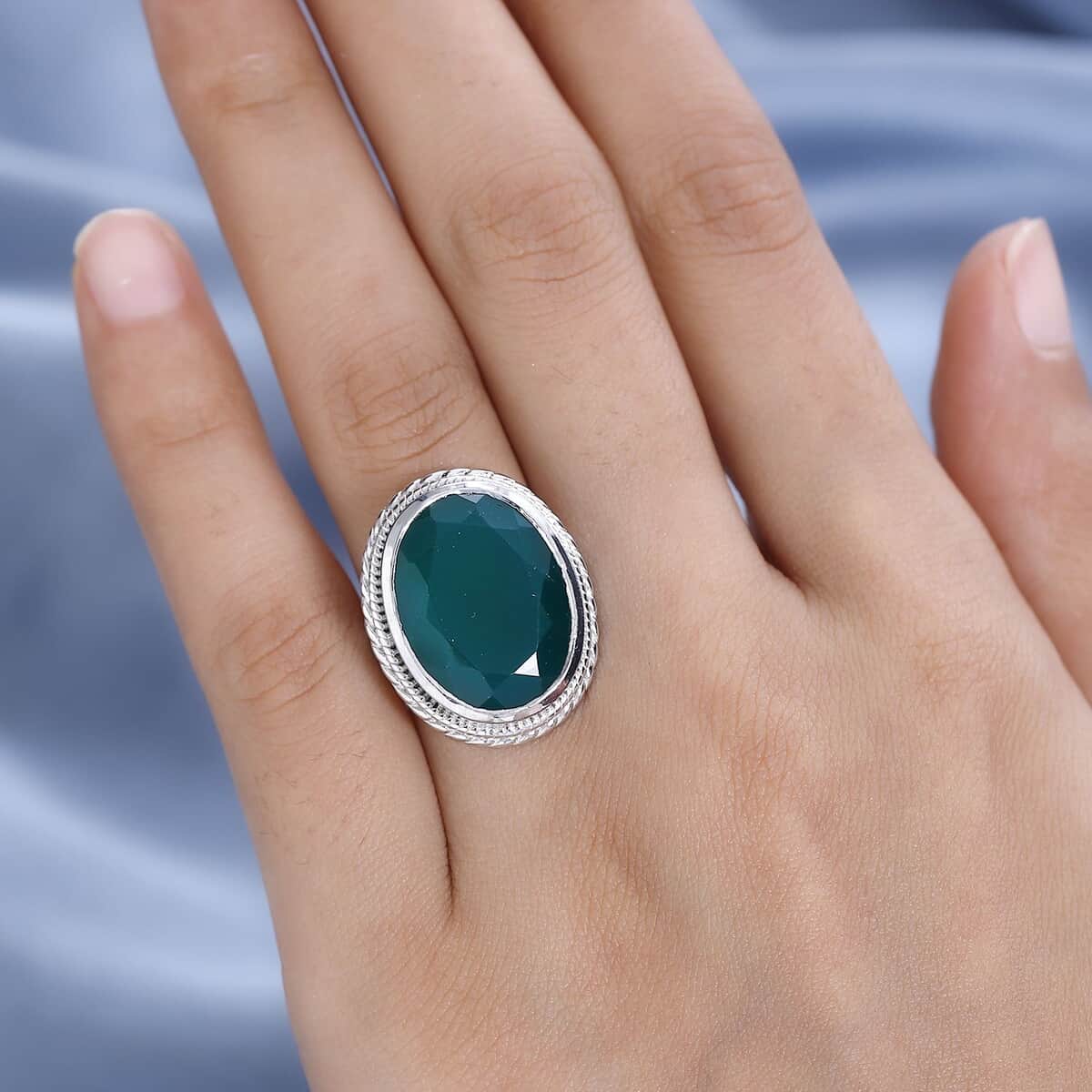Karis Green Onyx Solitaire Ring in Platinum Bond (Size 10.0) 12.30 ctw image number 2
