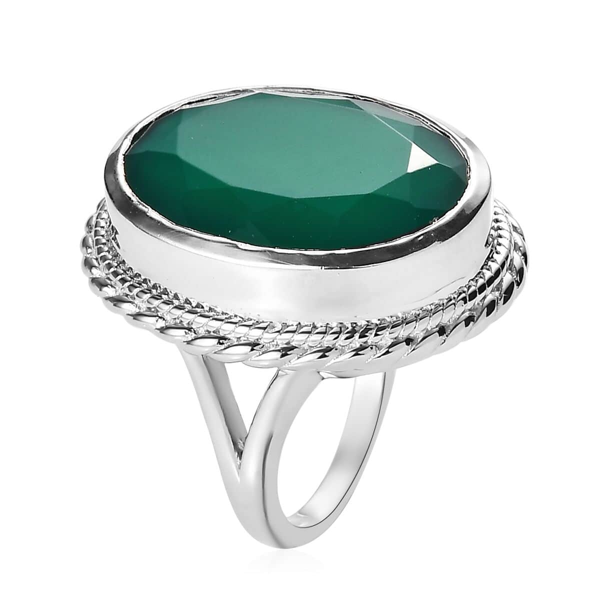 Karis Green Onyx Solitaire Ring in Platinum Bond (Size 10.0) 12.30 ctw image number 3