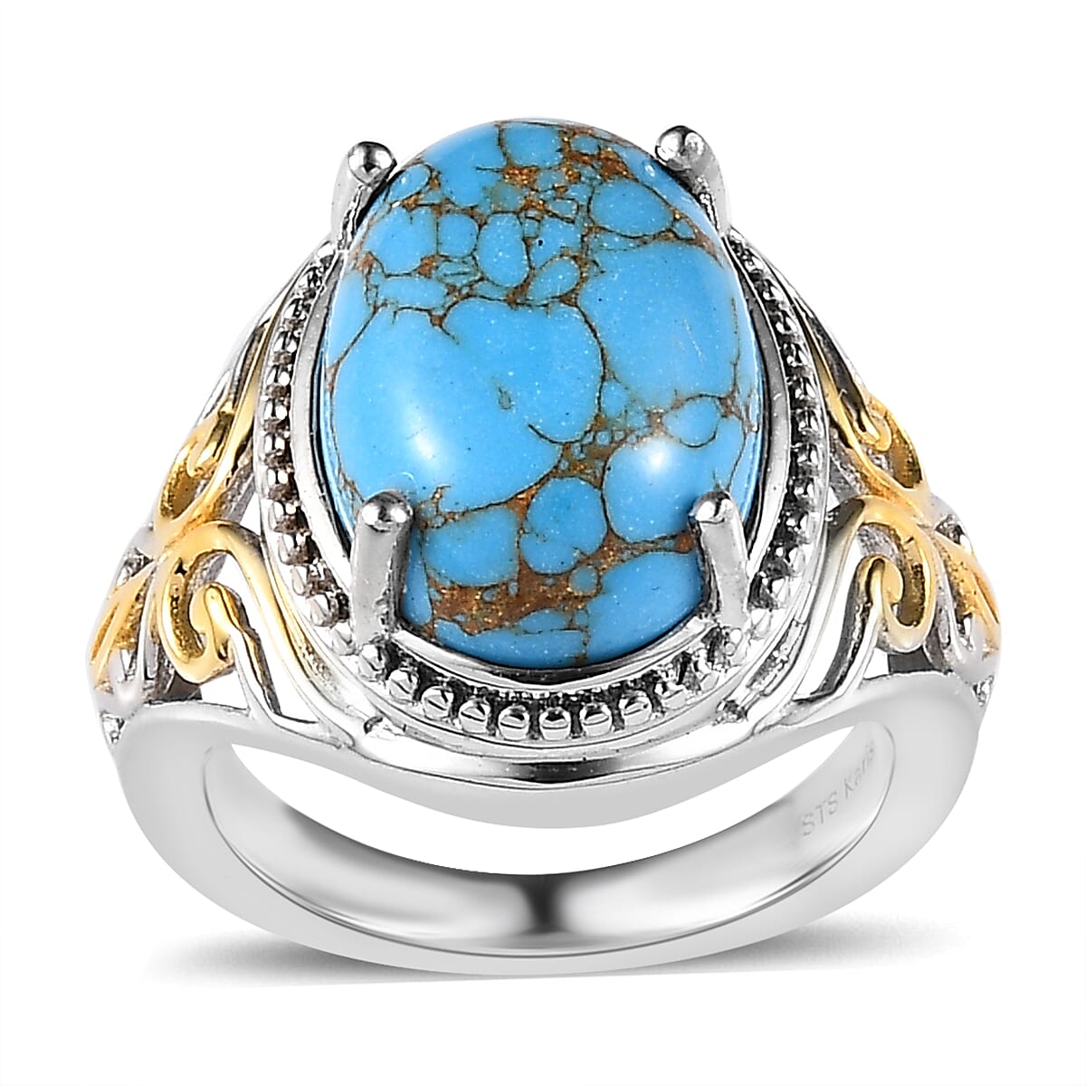 Karis Mojave Blue Turquoise Solitaire Ring in 18K YG Plated and Platinum Bond (Size 10.0) 5.35 ctw