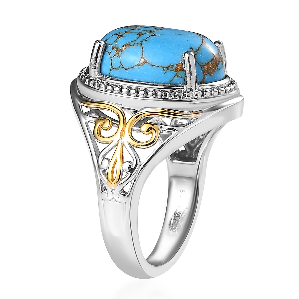 Karis Mojave Blue Turquoise Solitaire Ring in 18K YG Plated and Platinum Bond (Size 10.0) 5.35 ctw