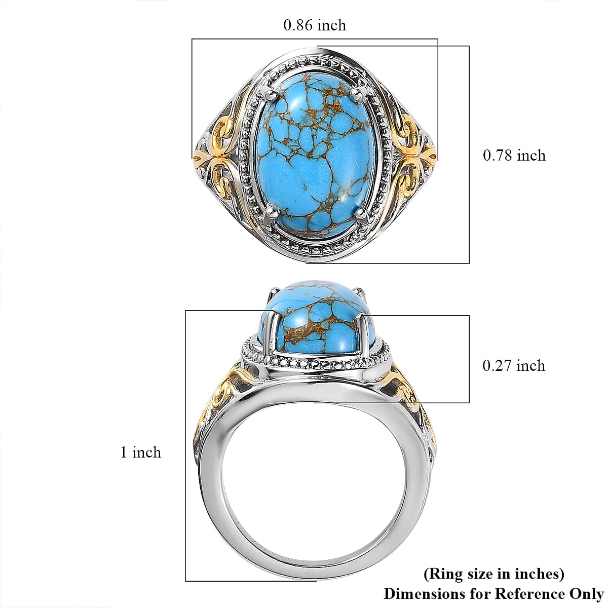 Karis Mojave Blue Turquoise Solitaire Ring in 18K YG Plated and Platinum Bond (Size 10.0) 5.35 ctw