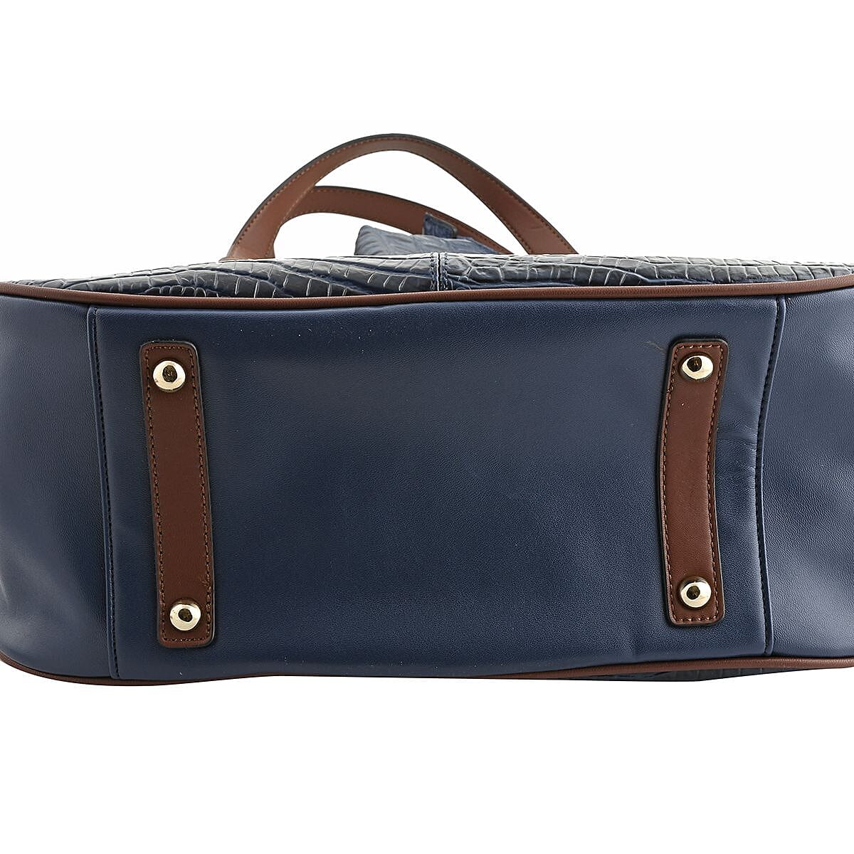 MC Jade Navy Croco Embossed Genuine Leather Tote with Matching Coin Pouch