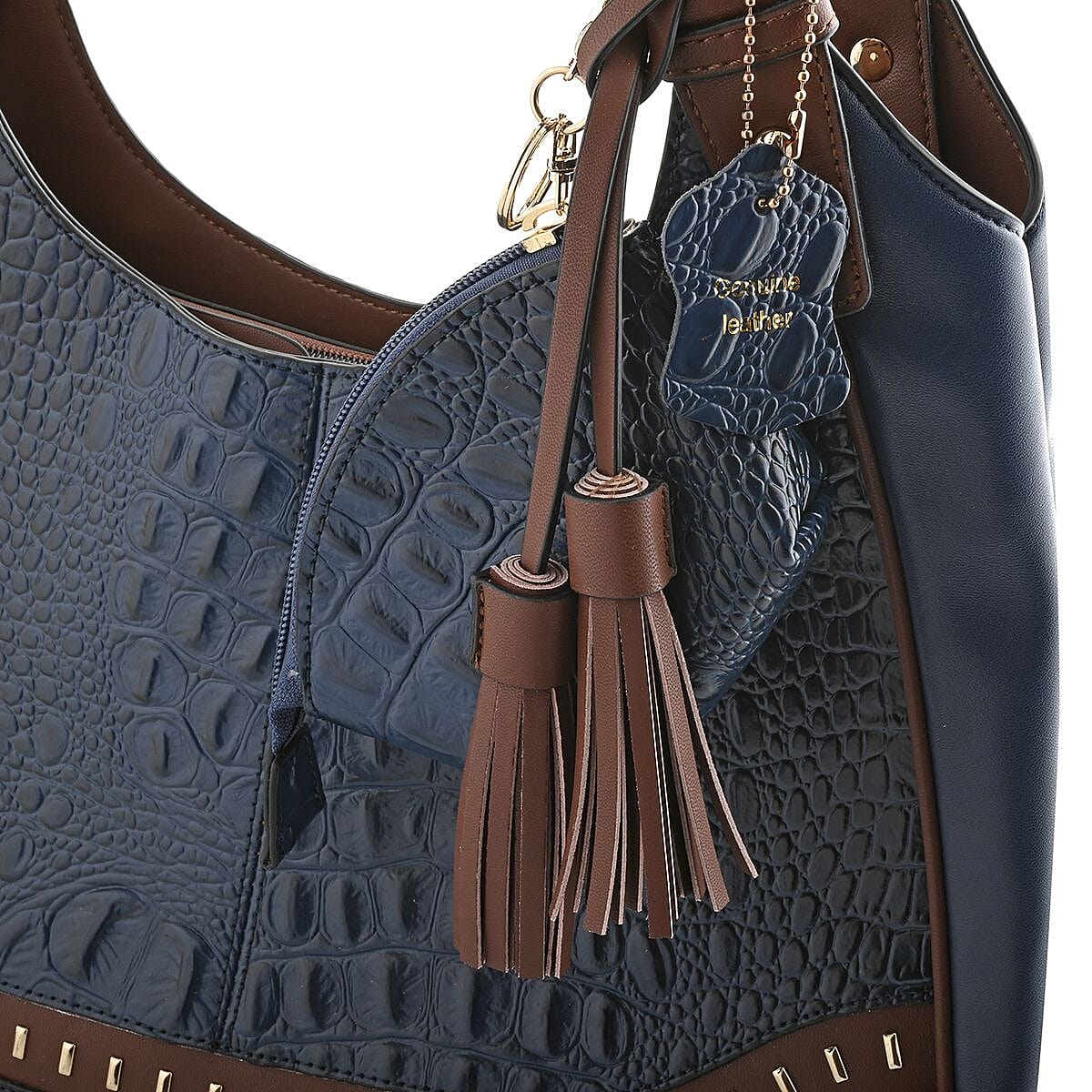 MC Jade Navy Croco Embossed Genuine Leather Tote with Matching Coin Pouch