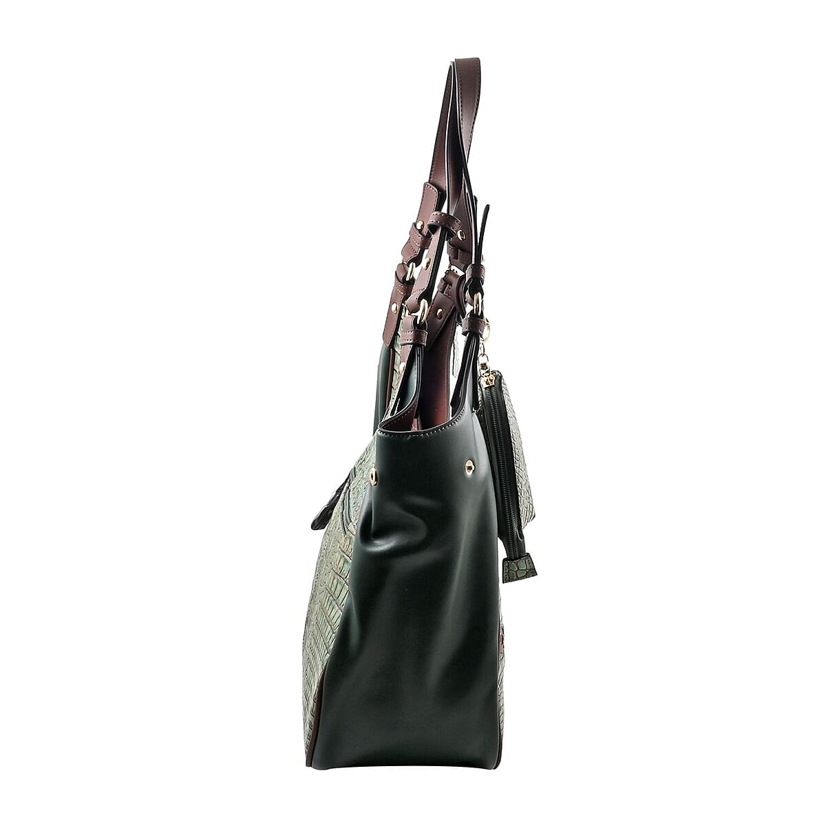 MC Jade Turquoise Croco Embossed Genuine Leather Tote with Matching Coin Pouch image number 2