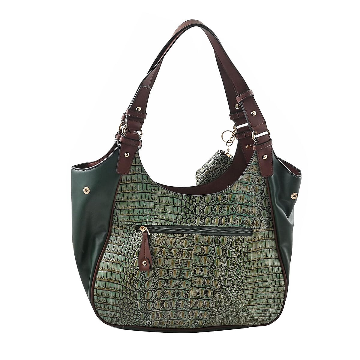 MC Jade Turquoise Croco Embossed Genuine Leather Tote with Matching Coin Pouch image number 3