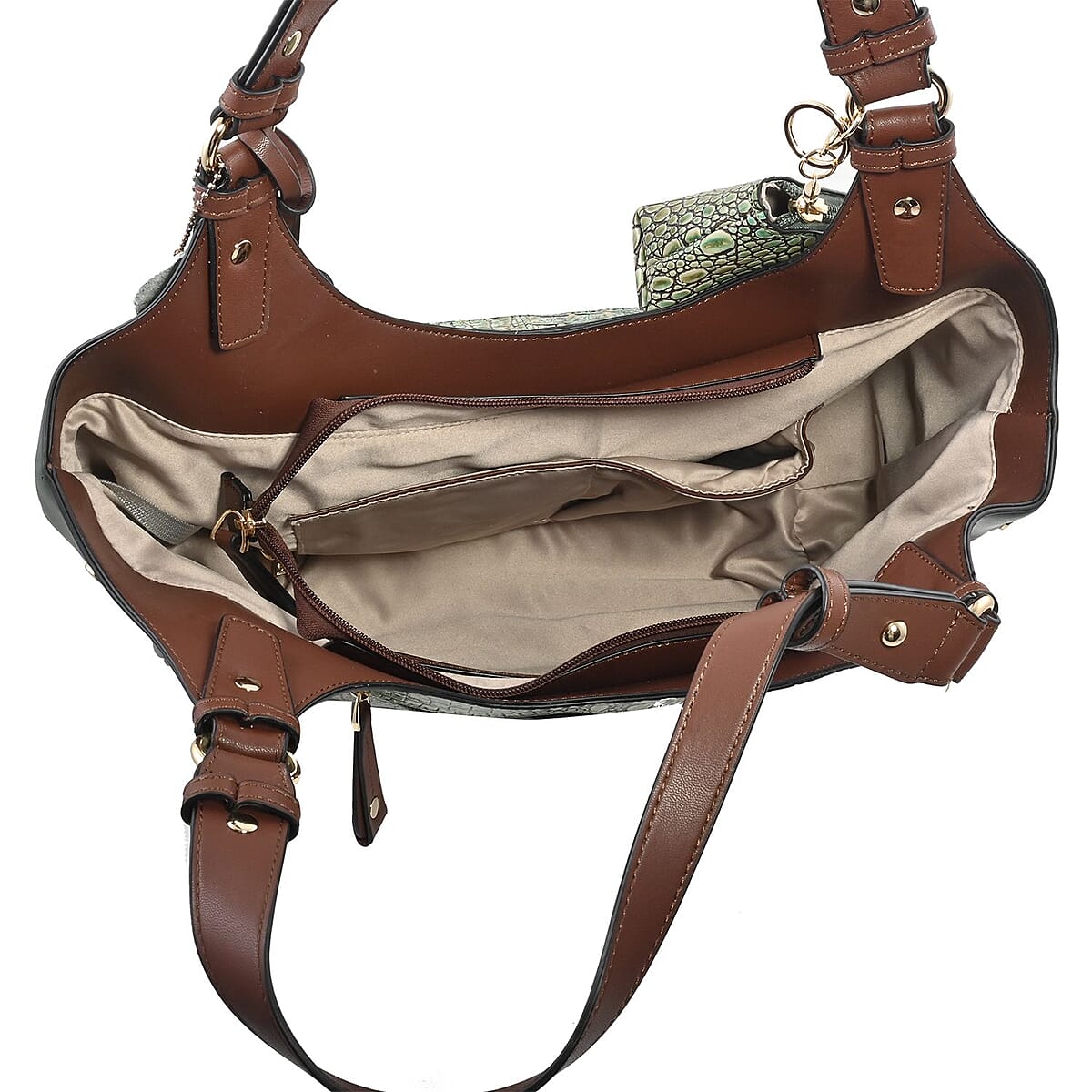 MC Jade Turquoise Croco Embossed Genuine Leather Tote with Matching Coin Pouch image number 5