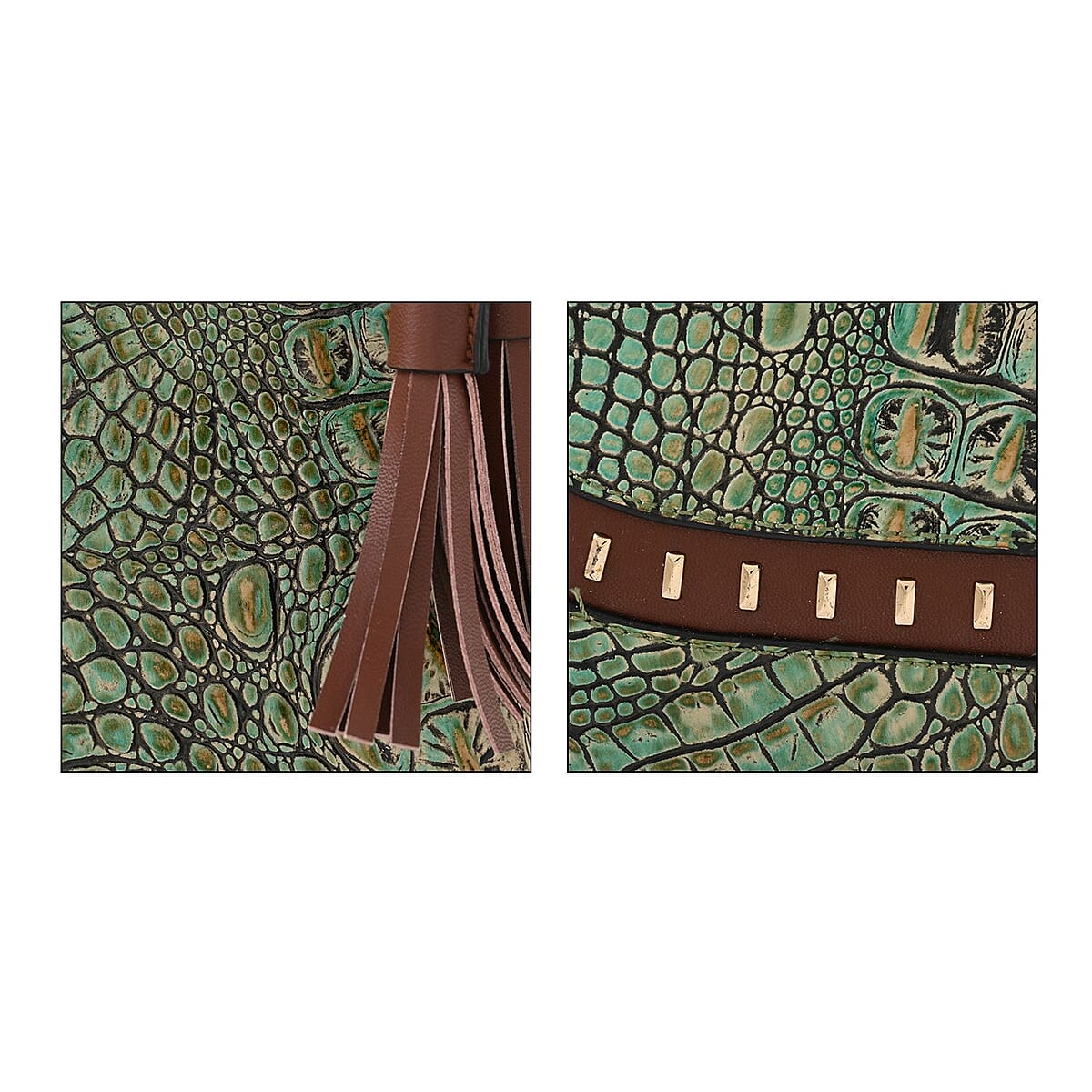 MC Jade Turquoise Croco Embossed Genuine Leather Tote with Matching Coin Pouch image number 6
