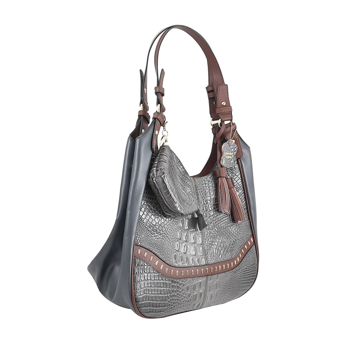 MC Jade Gray Croco Embossed Genuine Leather Tote with Matching Coin Pouch image number 1