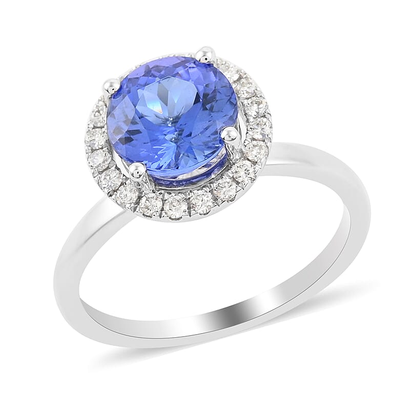 Iliana 18K White Gold AAA Tanzanite and G-H SI Diamond Halo Ring (Size 5.0) 1.80 ctw