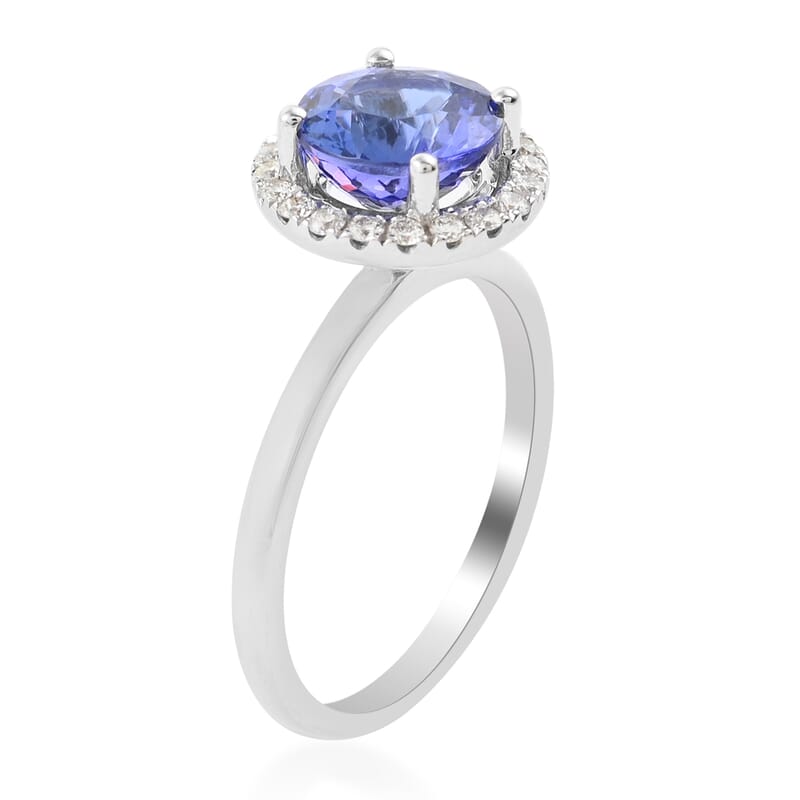 Iliana 18K White Gold AAA Tanzanite and G-H SI Diamond Halo Ring (Size 5.0) 1.80 ctw