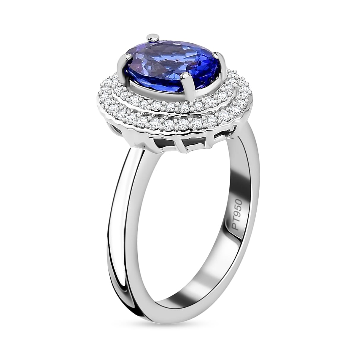 Certified and Appraised Rhapsody 950 Platinum AAAA Tanzanite and E-F VS2 Diamond Double Halo Ring (Size 7.5) 7 Grams 2.50 ctw image number 3