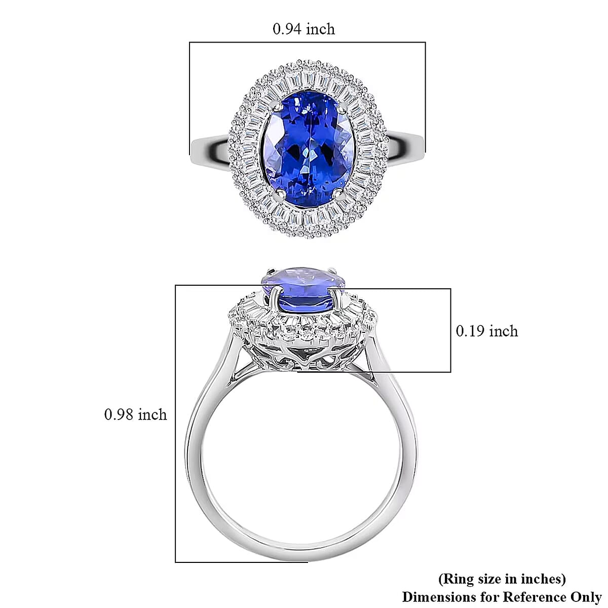 Rhapsody 950 Platinum AAAA Tanzanite and E-F VS Diamond Double Halo Ring (Size 6.5) 6.40 Grams 3.25 ctw  image number 5