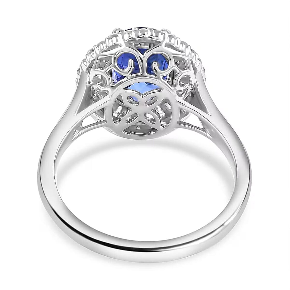 Rhapsody 950 Platinum AAAA Tanzanite and E-F VS Diamond Double Halo Ring (Size 6.5) 6.40 Grams 3.25 ctw  image number 6