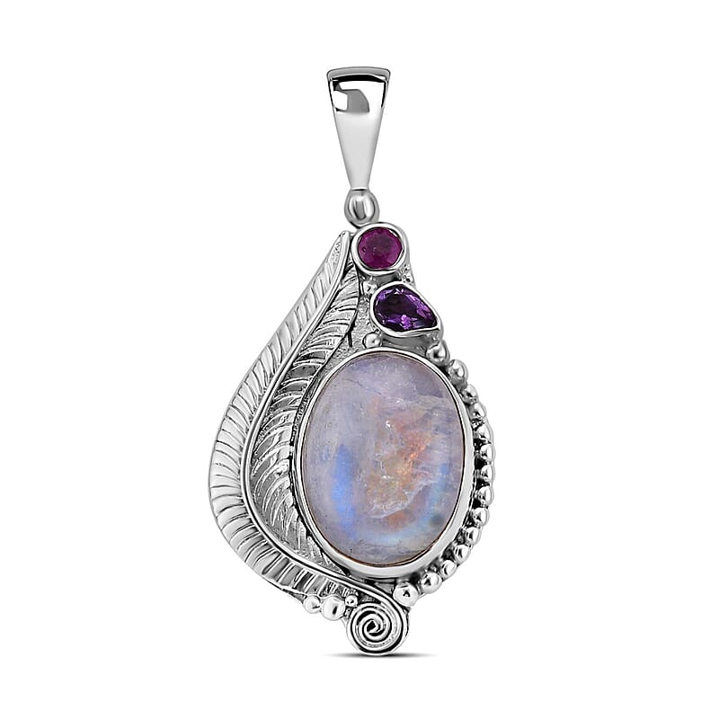 Sajen Rainbow Moonstone 19.28 ctw Pendant in Sterling Silver (10.12 g)