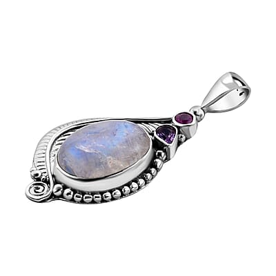 Sajen Rainbow Moonstone 19.28 ctw Pendant in Sterling Silver (10.12 g)