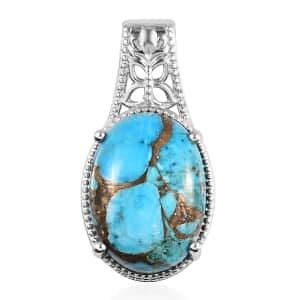 Matrix Chestnut Brine Turquoise Solitaire Pendant in Platinum Over Copper with Magnet 11.35 ctw