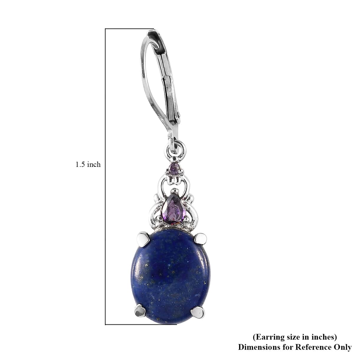 Lapis Lazuli and Simulated Amethyst Diamond Drop Lever Back Earrings in Stainless Steel 11.25 ctw image number 4