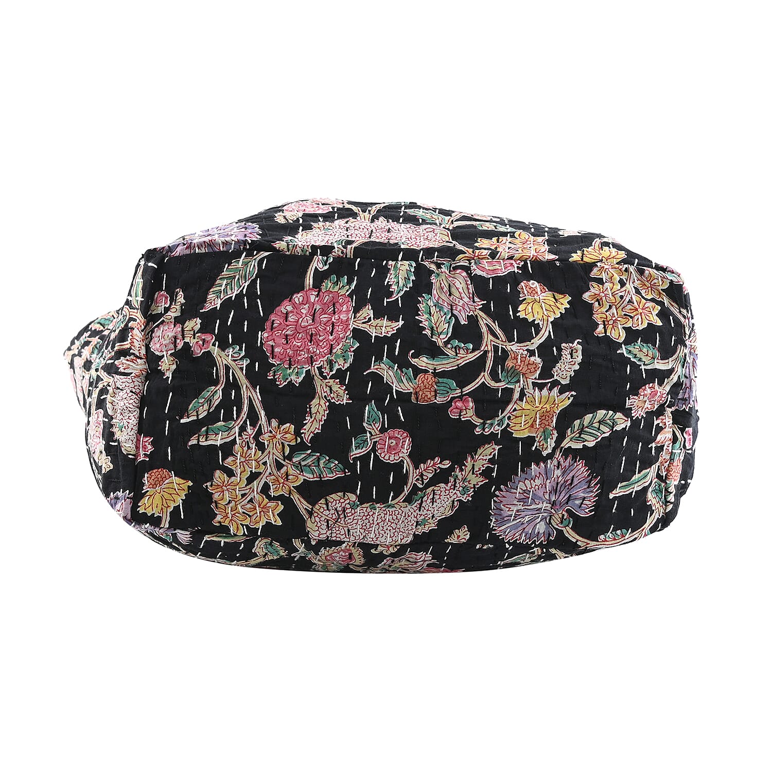 Black Floral Printed 100% Cotton Handmade Kantha Tote Bag