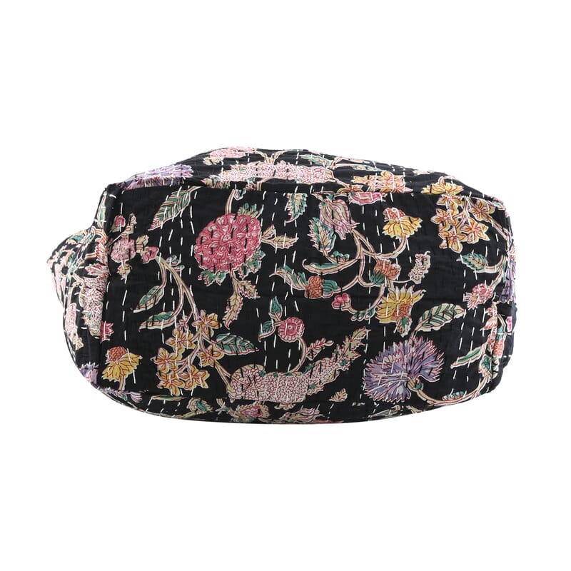 Black Floral Printed 100% Cotton Handmade Kantha Tote Bag