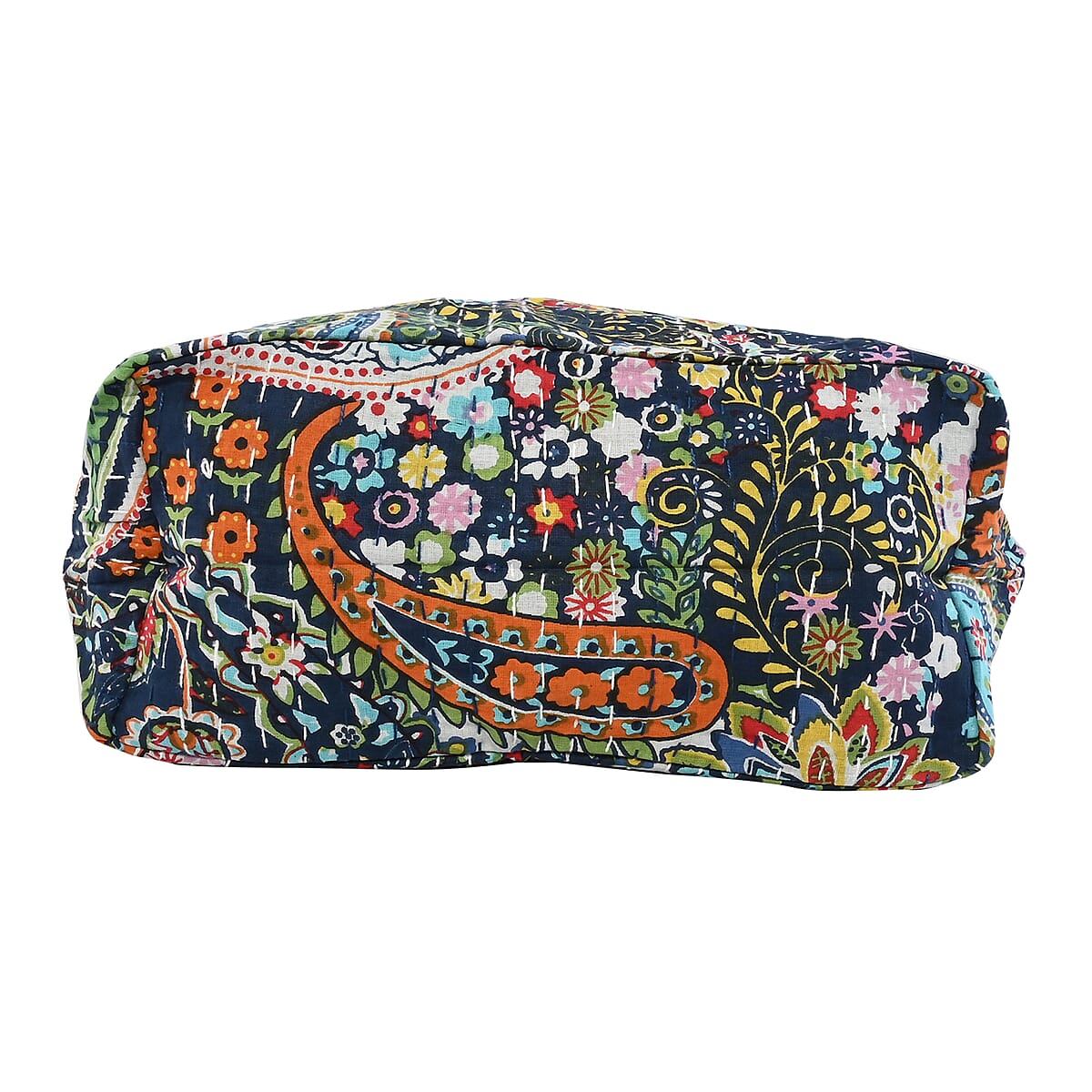 Navy Paisley Printed 100% Cotton Handmade Kantha Tote Bag image number 4