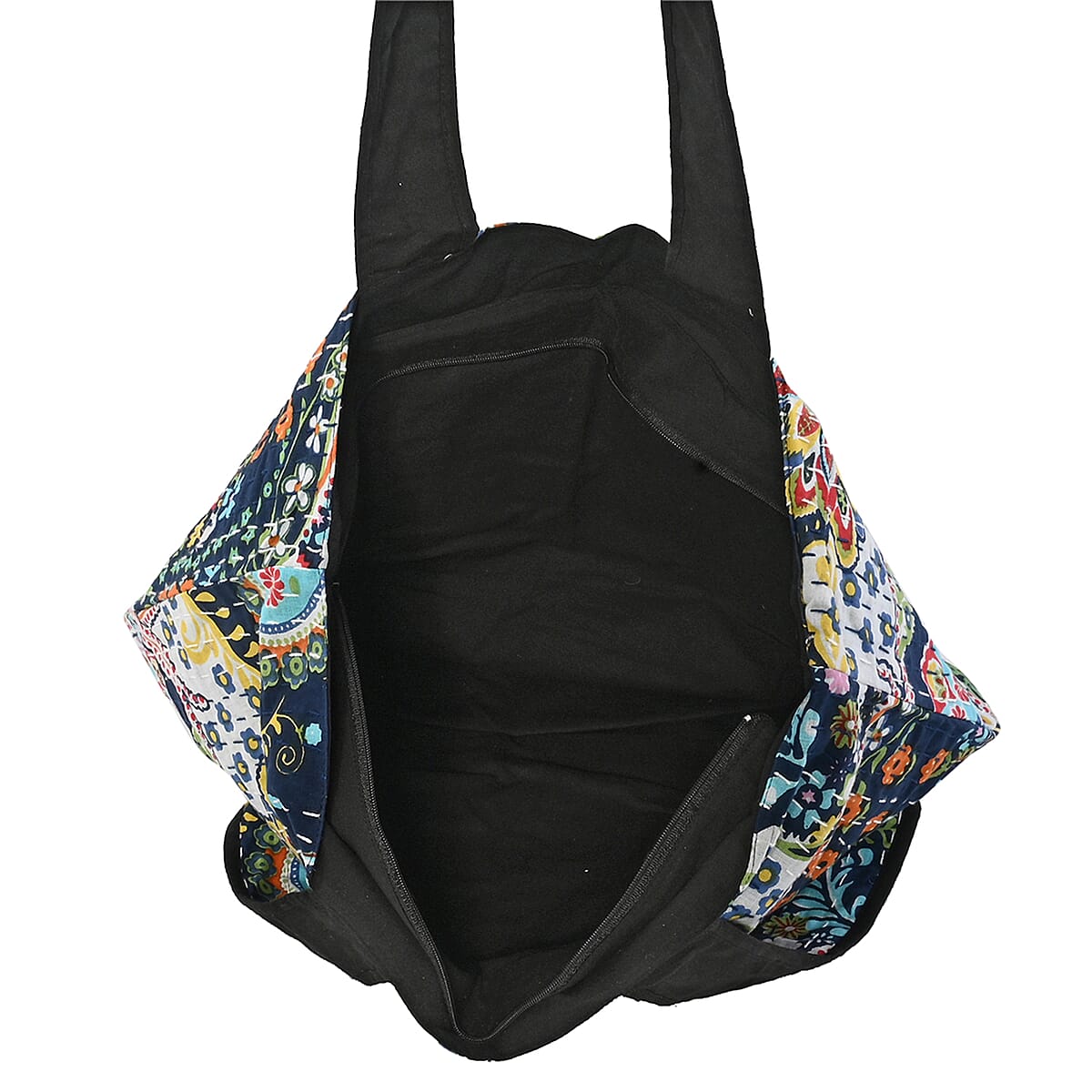 Navy Paisley Printed 100% Cotton Handmade Kantha Tote Bag image number 5