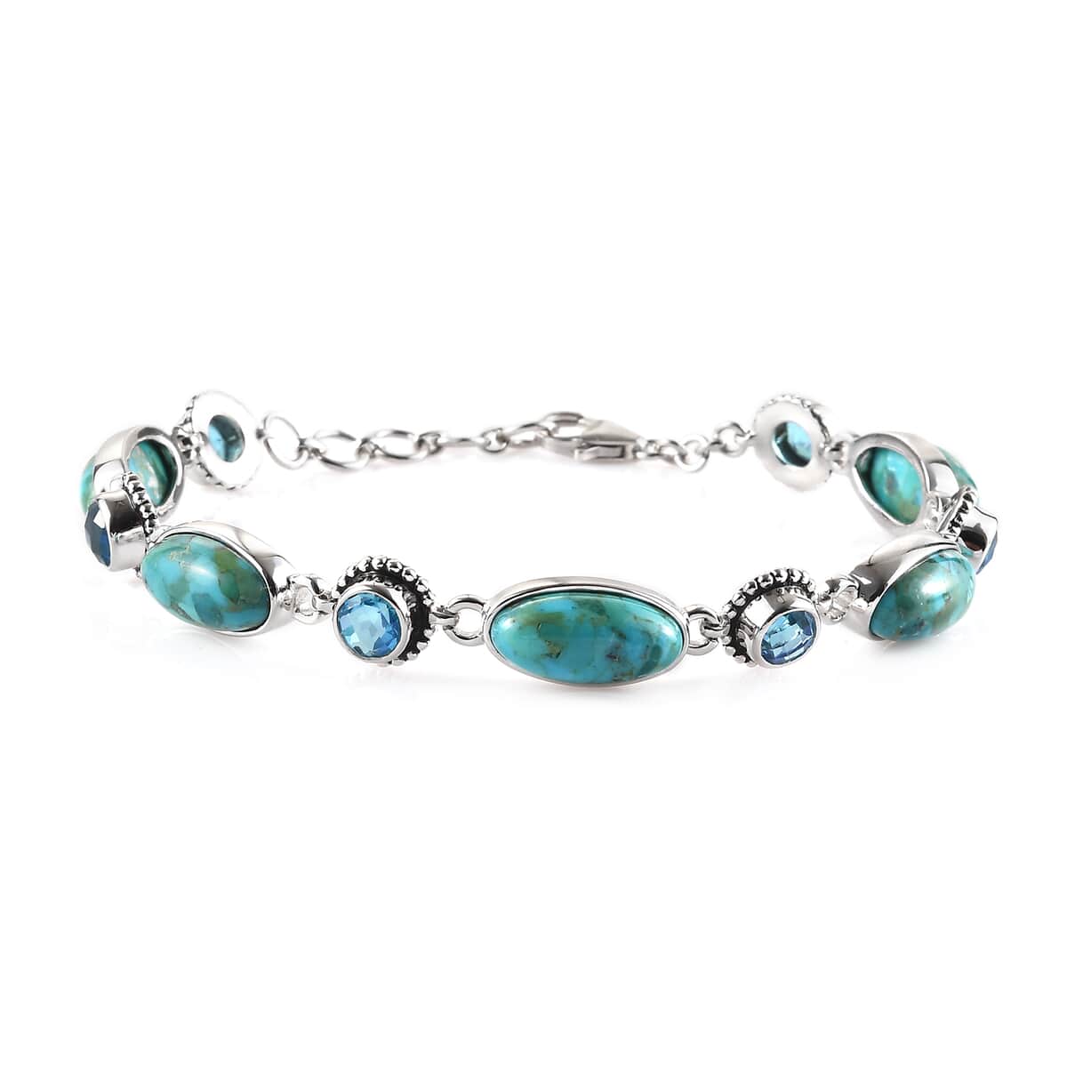 Sajen Silver Freshened Turquoise and Quartz Doublet Rainbow Paraiba Bracelet in Platinum Over Sterling Silver (8.00 In) 21.30 ctw image number 0