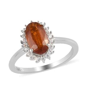 Natural Tanzania Tangerine Kyanite and Natural White Zircon Ring in Platinum Over Sterling Silver (Size 7.0) 1.60 ctw