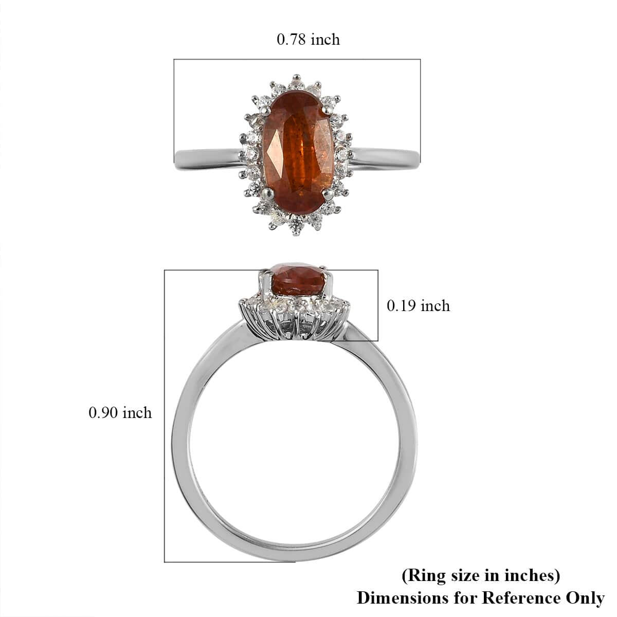 Natural Tanzania Tangerine Kyanite and Natural White Zircon Ring in Platinum Over Sterling Silver (Size 7.0) 1.60 ctw image number 5