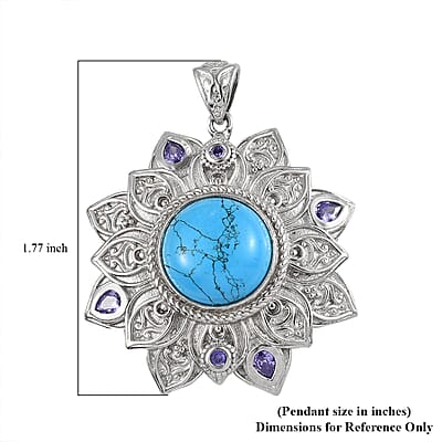 Karis Blue Howlite and Simulated Amethyst Diamond Floral Pendant in Platinum Bond 7.65 ctw