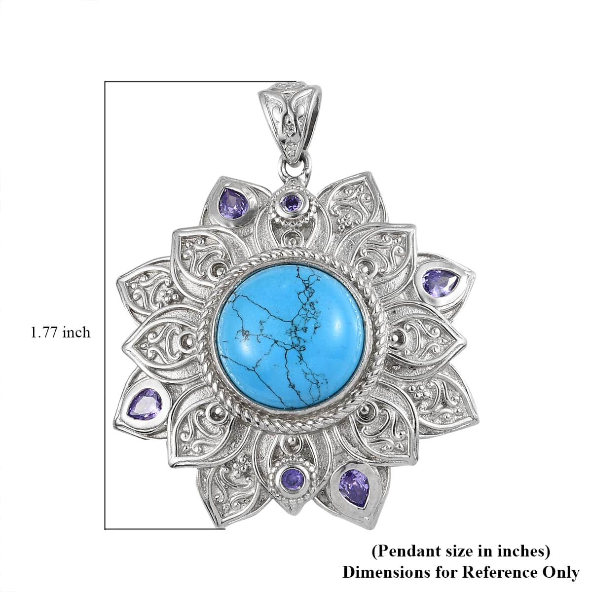 KARIS Blue Howlite, Simulated Amethyst Diamond Floral Pendant in Platinum Bond 7.65 ctw image number 4