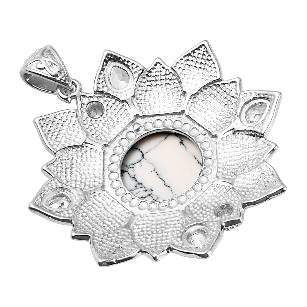 Karis White Howlite and Simulated Diamond Floral Pendant in Platinum Bond 9.20 ctw image number 3