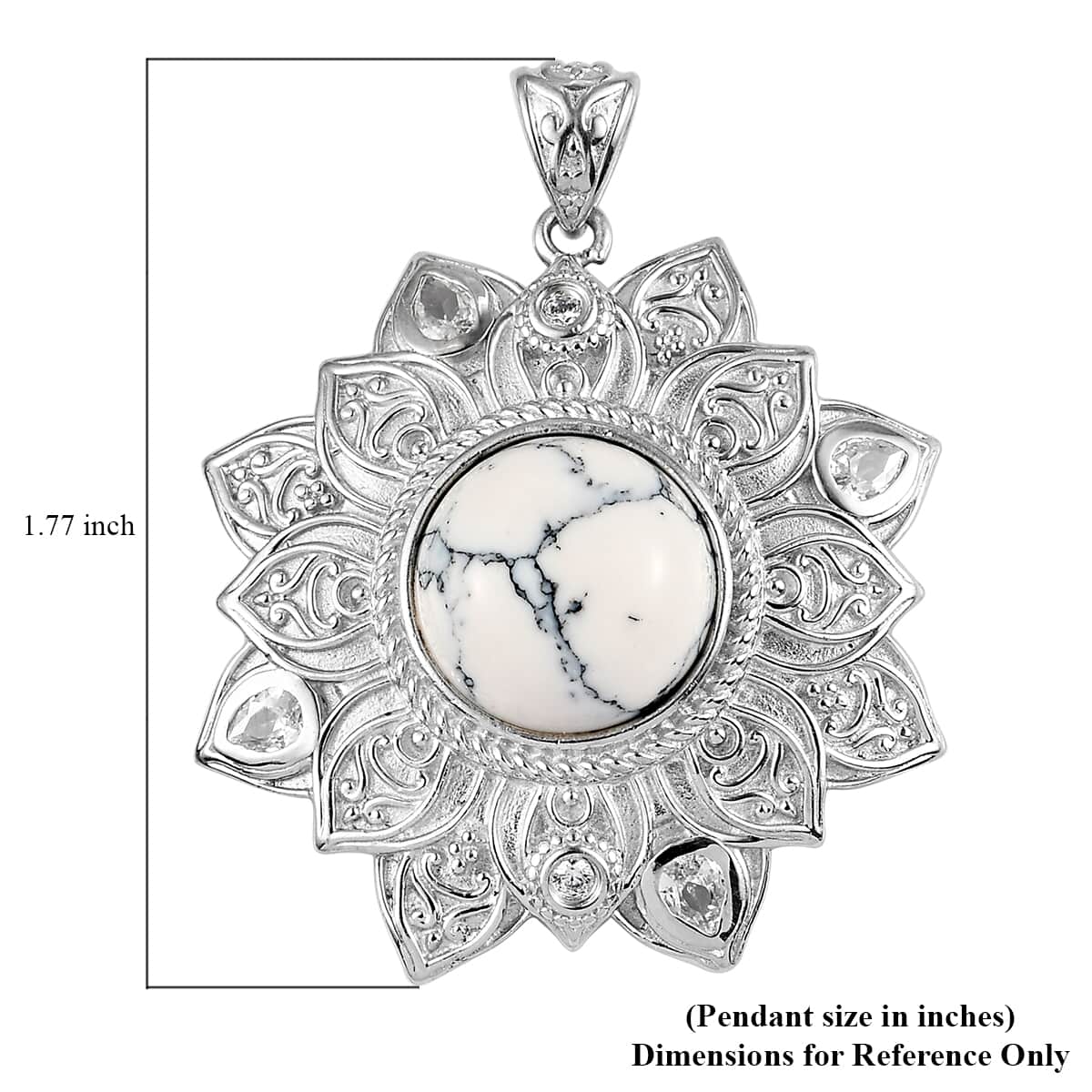 Karis White Howlite and Simulated Diamond Floral Pendant in Platinum Bond 9.20 ctw image number 4