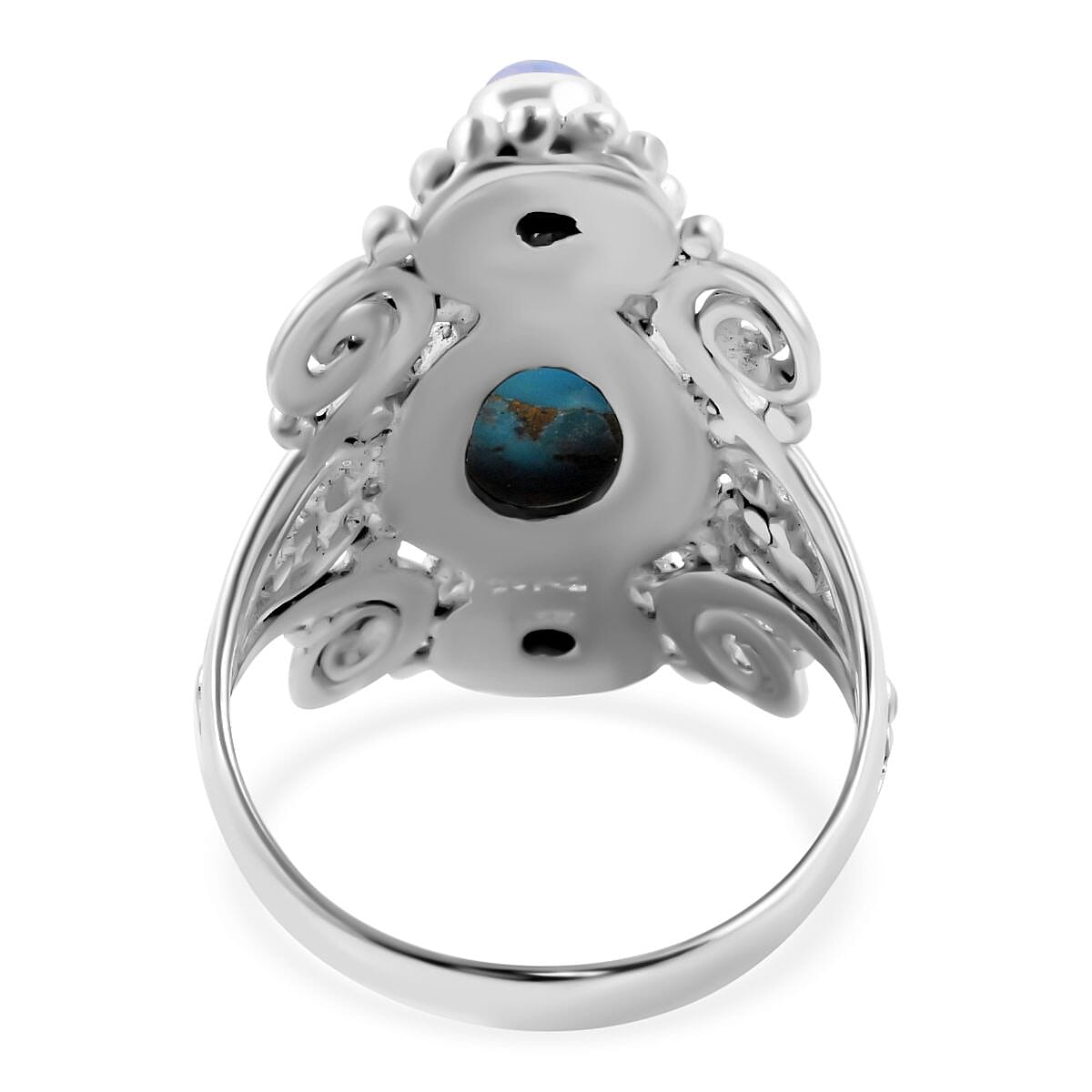 Mohave Turquoise and Rainbow Moonstone 5.72 ctw Ring in Sterling Silver (Size 9)