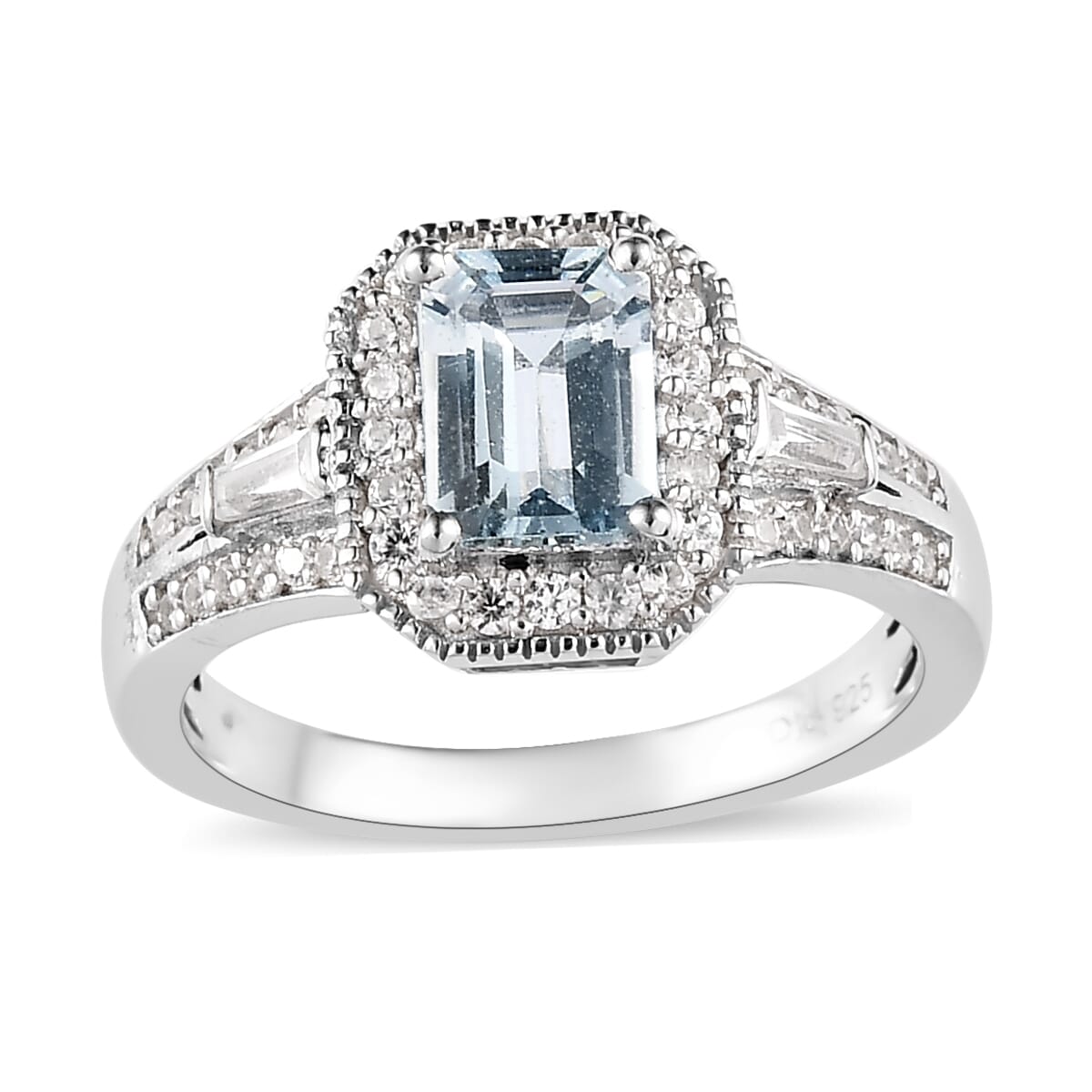 Premium Madagascar Aquamarine and White Zircon Ring in Platinum Over Sterling Silver (Size 10.0) 1.40 ctw image number 0