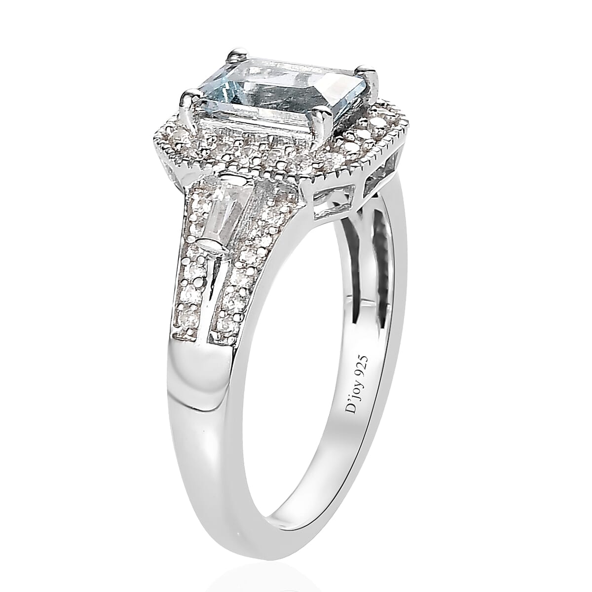 Premium Mangoro Aquamarine and White Zircon Halo Ring in Platinum Over Sterling Silver, Promise Rings (Size 10.0) 1.40 ctw