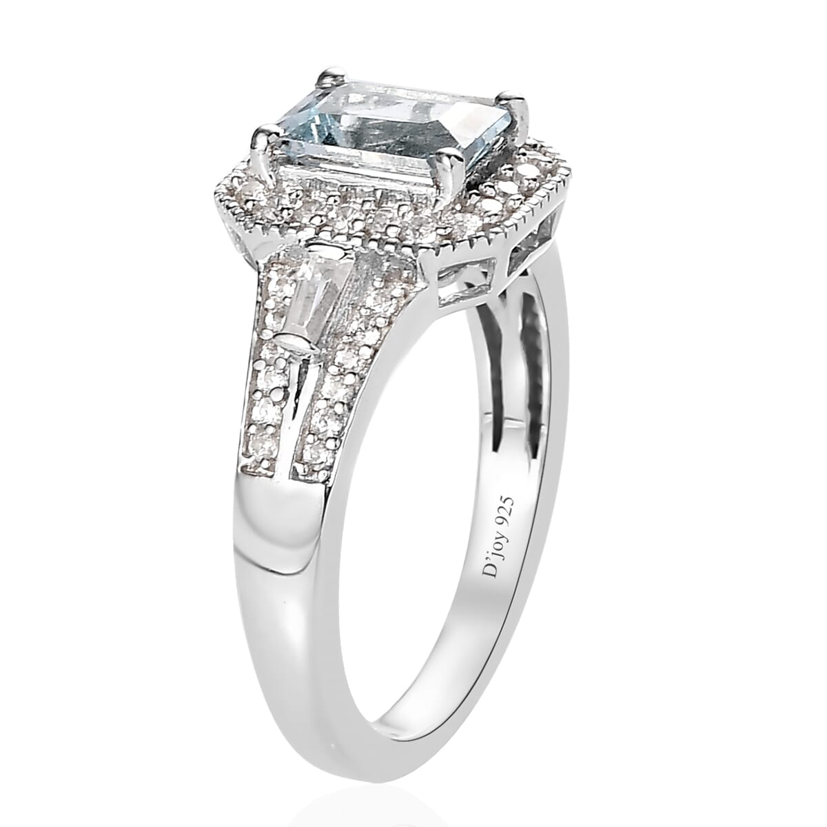 Premium Madagascar Aquamarine and White Zircon Ring in Platinum Over Sterling Silver (Size 10.0) 1.40 ctw image number 3