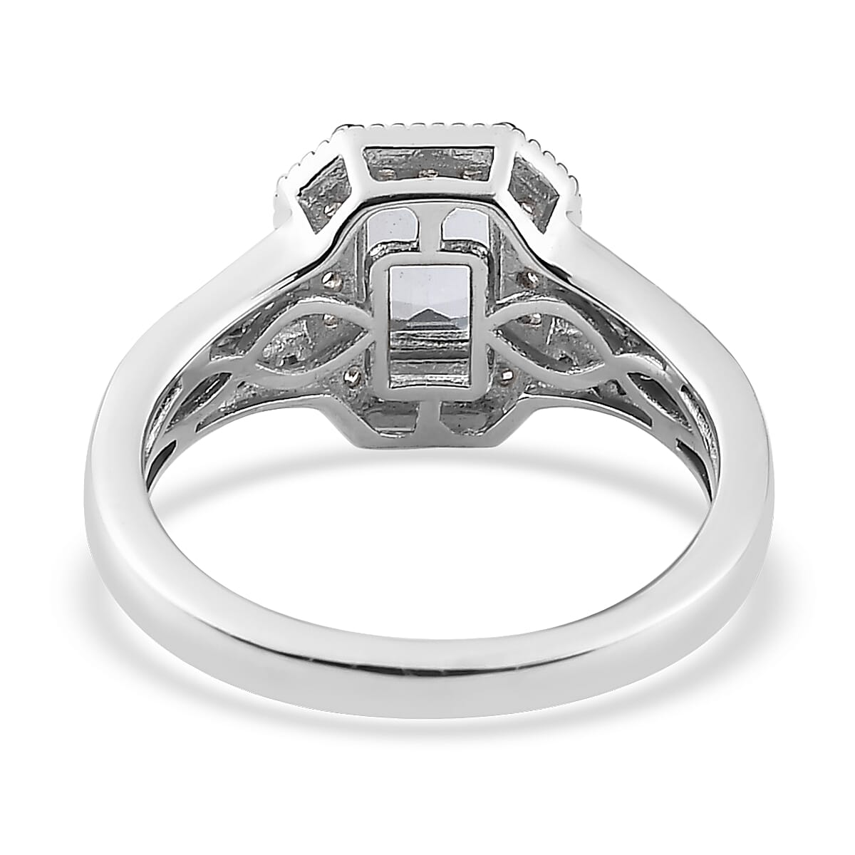 Premium Mangoro Aquamarine and White Zircon Halo Ring in Platinum Over Sterling Silver, Promise Rings (Size 10.0) 1.40 ctw