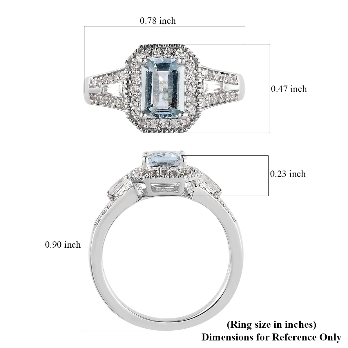 Premium Madagascar Aquamarine and White Zircon Ring in Platinum Over Sterling Silver (Size 10.0) 1.40 ctw image number 5