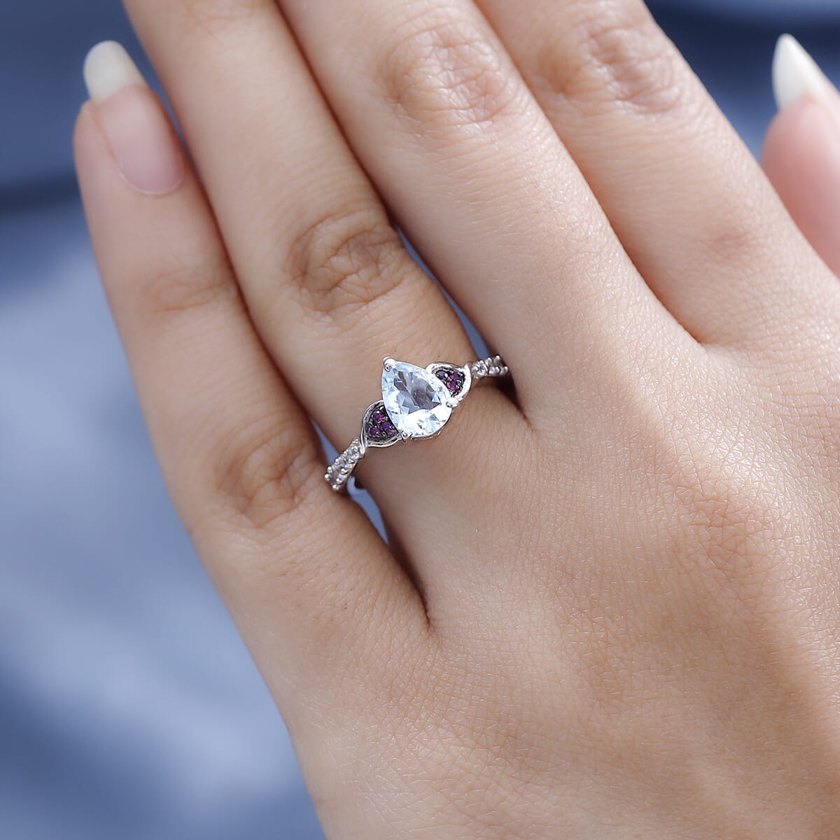Premium Espirito Santo Aquamarine, Multi Gemstone Ring in Platinum Over Sterling Silver (Size 10.0) 1.15 ctw image number 2