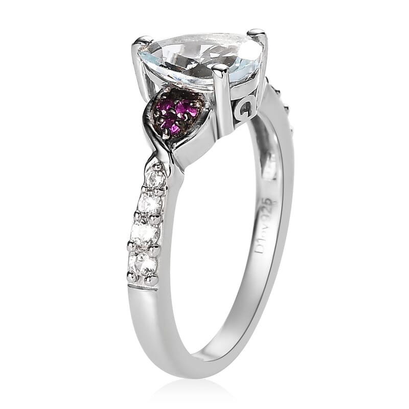 Premium Mangoro Aquamarine and Multi Gemstone Ring in Platinum Over Sterling Silver (Size 10.0) 1.15 ctw